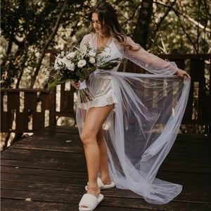 bridal robe with pearls, maternity boudoir tulle robe